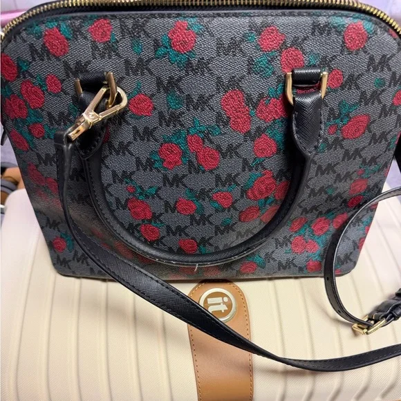 Michael Kors Black and Red Rose Satchel - Picture 2 of 5